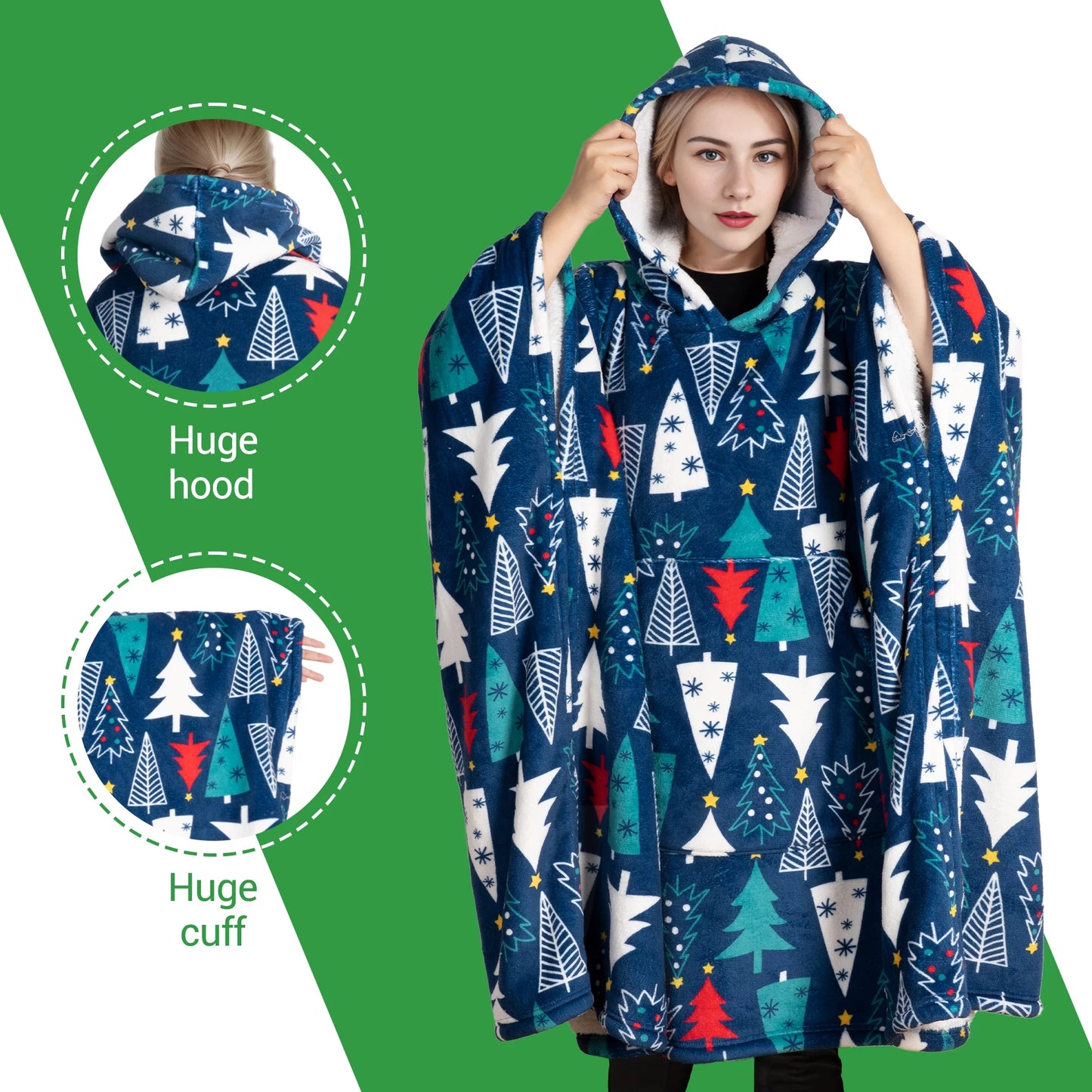 GOGREEN Original | Oversized Wearable Blanket Hoodie, Thick Sherpa Fleece Sweatshirt Hooded Blanket with Giant Hood Kangroo Pocket for Adults Women Men, One Size Fits All