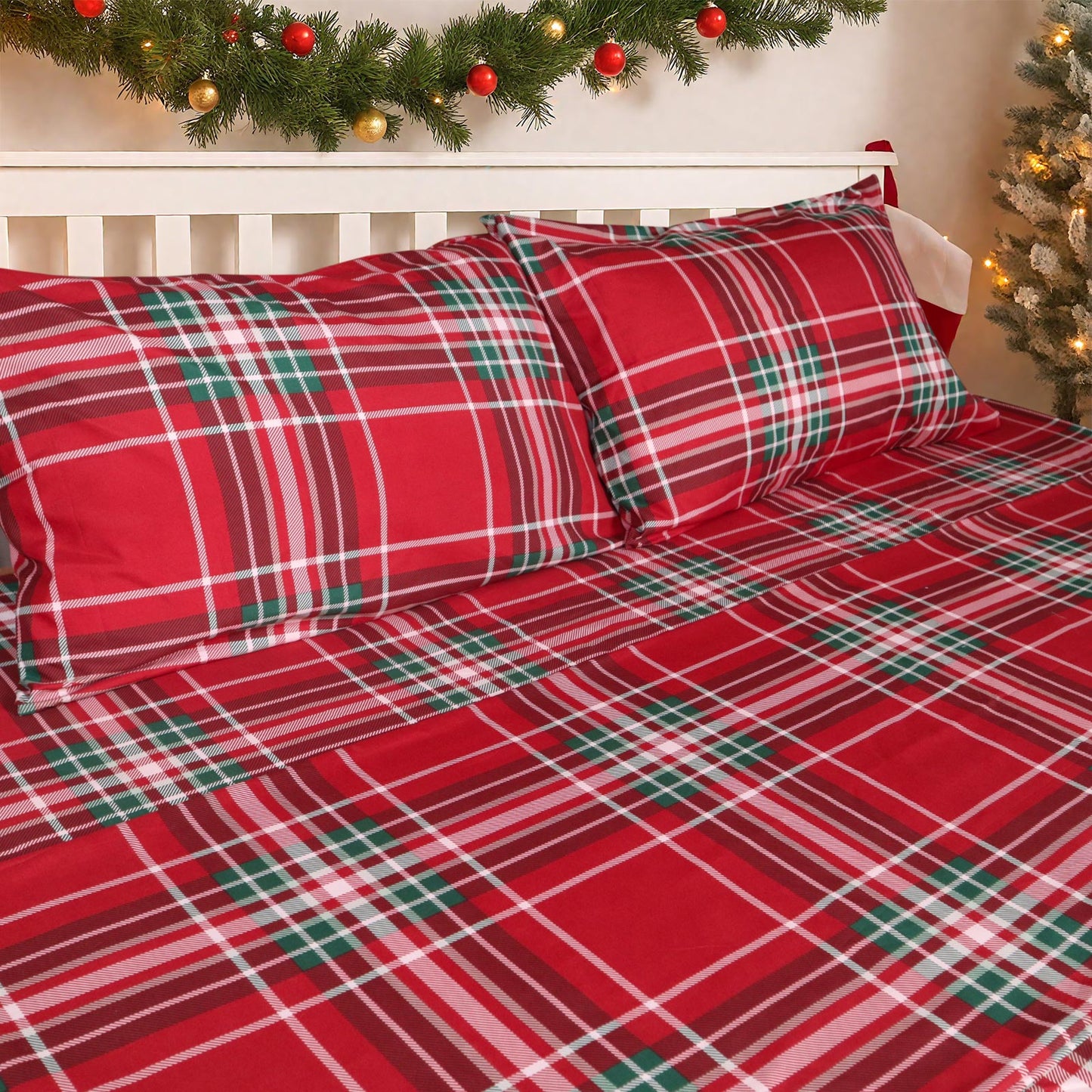 Gogreen 2025 Christmas 4 Pieces Printed Sheet Set Deep Pocket Fit 16", Breathable Microfiber Super Soft Sheet Set Cooling Sheets