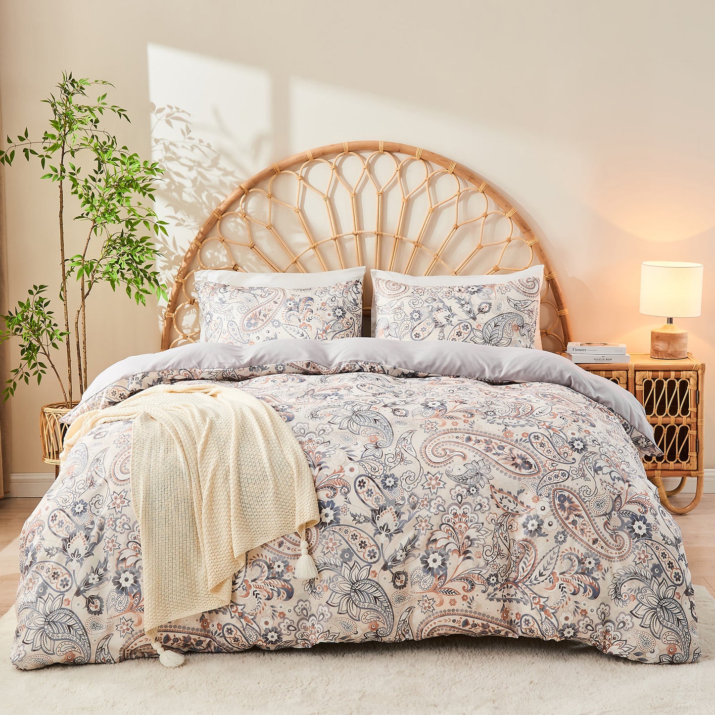 Gogreen Luxury Queen Duvet Cover Floral, Soft & Breathable Microfiber 3 Pieces Queen Bedding Sets, Pattern Queen Comfy Duvet Cover, with Zipper Closure