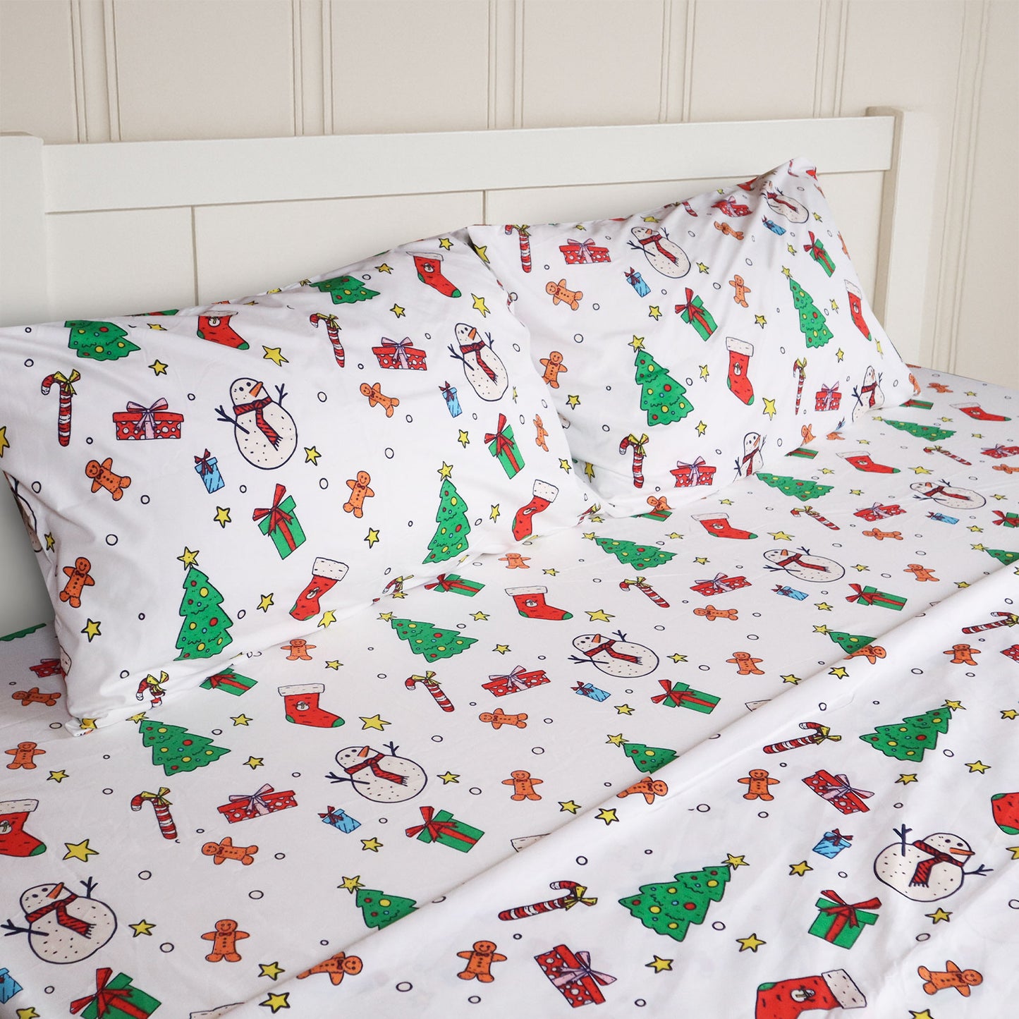 Gogreen 2025 Christmas 4 Pieces Printed Sheet Set Deep Pocket Fit 16", Breathable Microfiber Super Soft Sheet Set Cooling Sheets