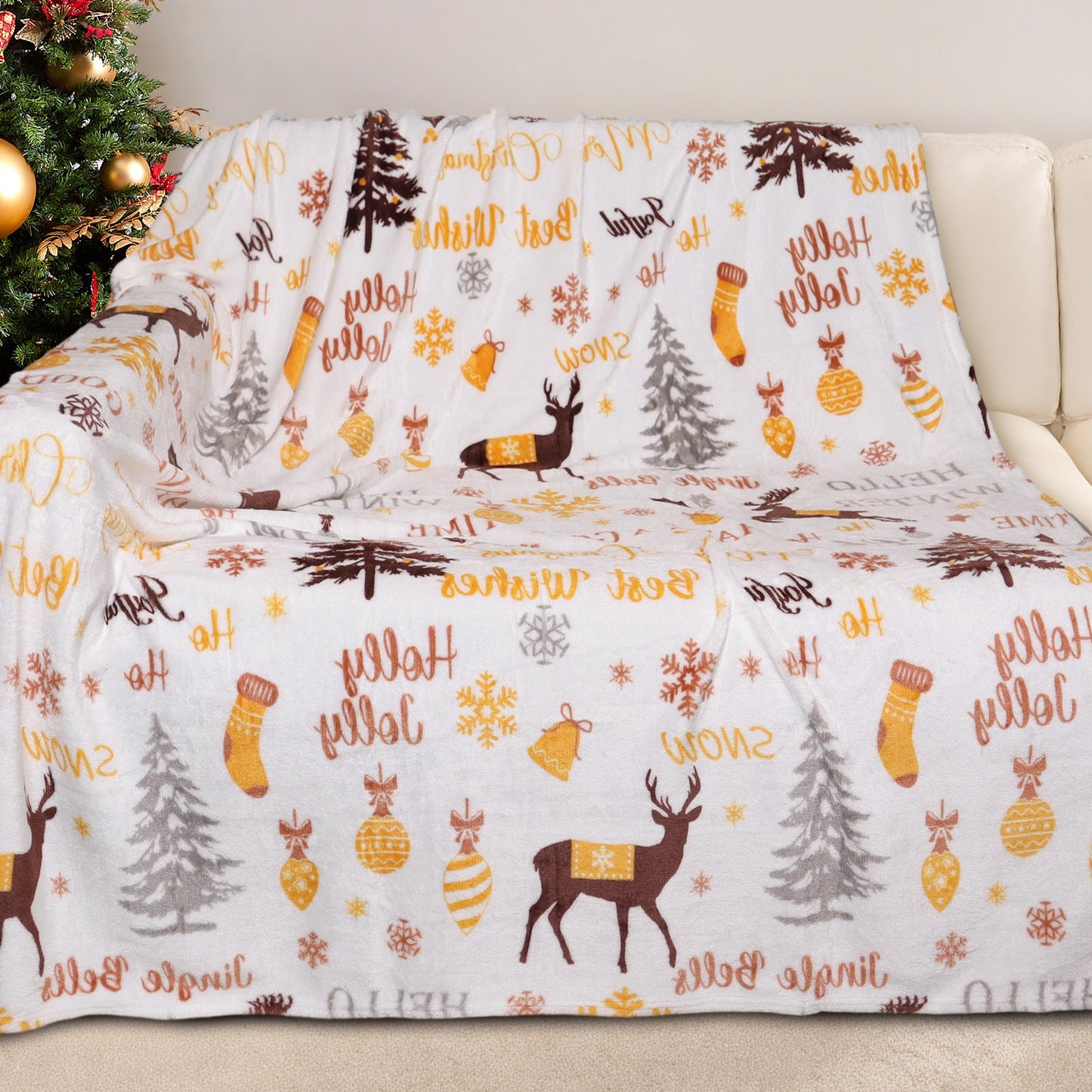 Gogreen Christmas Fleece Throw Blanket for Couch & Bed - Lightweight Plush Cozy Fuzzy Soft Blankets and Throws for Sofa