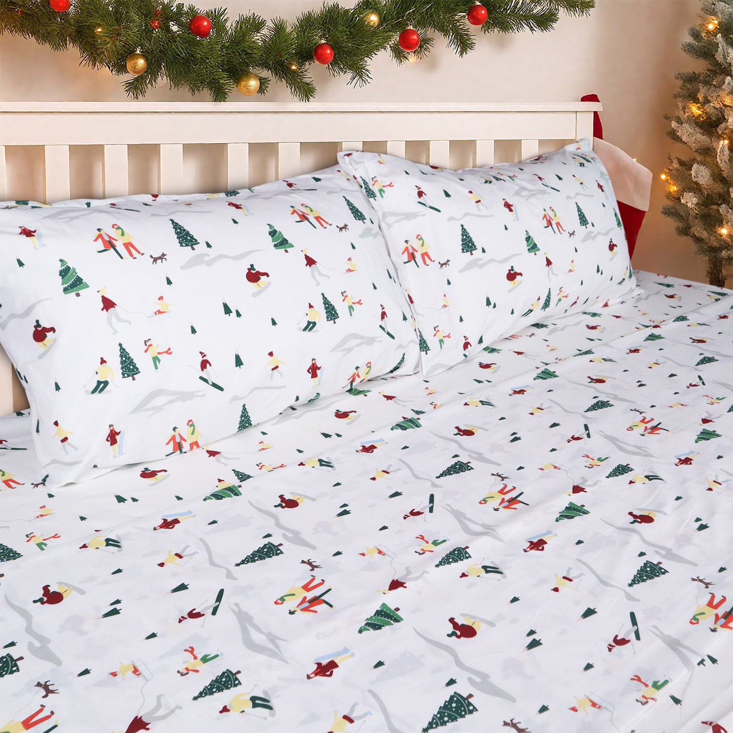 Gogreen 2025 Christmas 4 Pieces Printed Sheet Set Deep Pocket Fit 16", Breathable Microfiber Super Soft Sheet Set Cooling Sheets