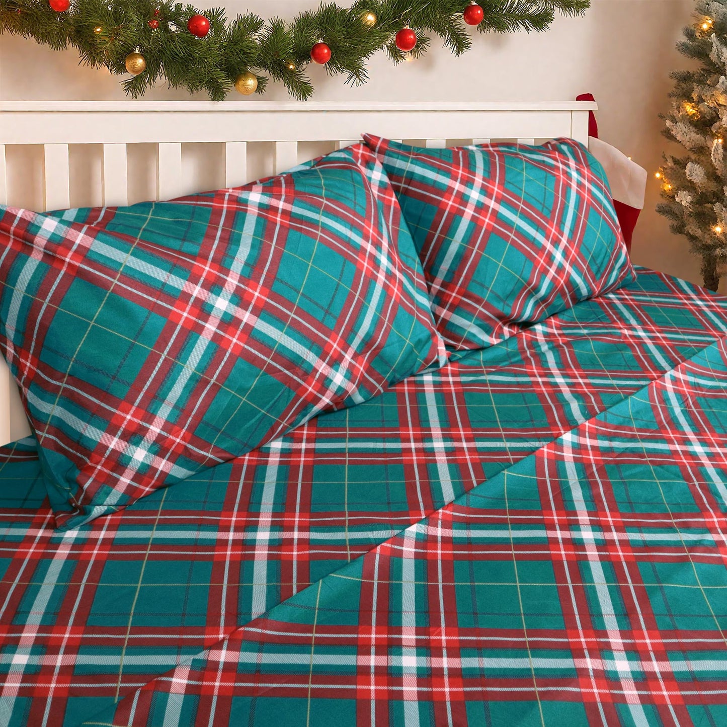Gogreen 2025 Christmas 4 Pieces Printed Sheet Set Deep Pocket Fit 16", Breathable Microfiber Super Soft Sheet Set Cooling Sheets