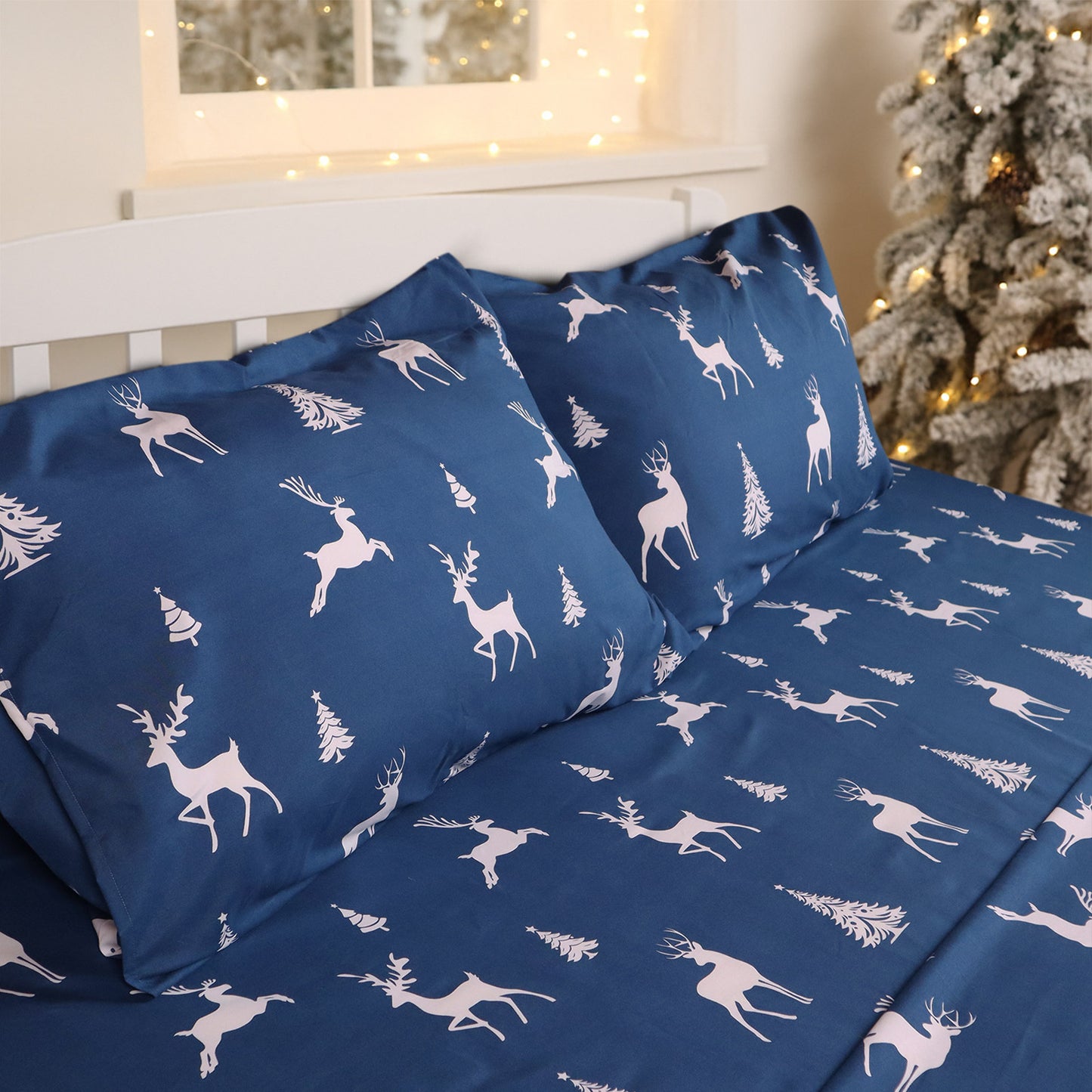 Gogreen 2025 Christmas 4 Pieces Printed Sheet Set Deep Pocket Fit 16", Breathable Microfiber Super Soft Sheet Set Cooling Sheets