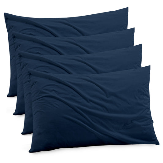 GOGREEN Bamboo Waterproof Pillow Protector, Breathable Pillow Cover, Cooling Pillow Case Protector with Zipper, Super Soft Pillow Case Cover with Zipper (4 Packs, Dark Blue)