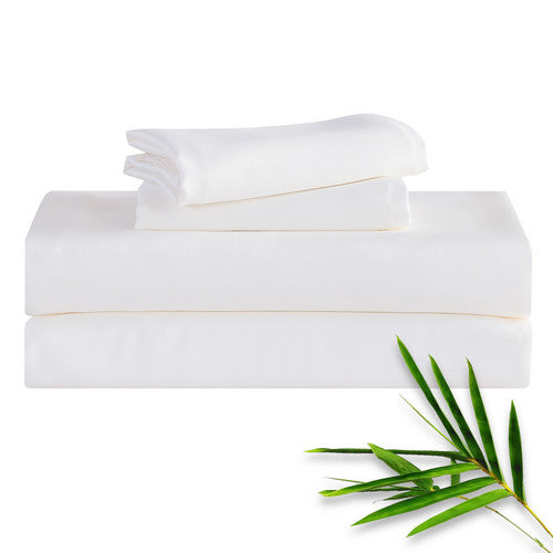 Hitime 50% Bamboo & 50% Microfiber Solid 4 Pieces Printed Sheet Set Deep Pocket Fit 14", Breathable Super Soft Sheet Set Cooling Sheets, Luxury Hotel Style Home Decor Bed Sheet Set, Gift for Women, Men