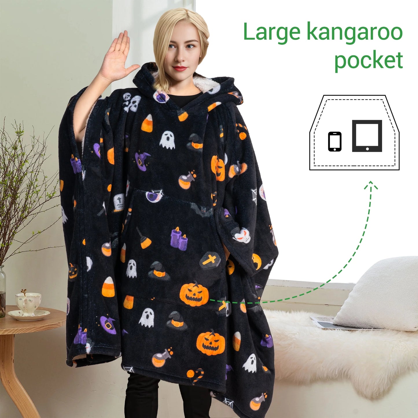 GOGREEN Original | Oversized Wearable Blanket Hoodie, Thick Sherpa Fleece Sweatshirt Hooded Blanket with Giant Hood Kangroo Pocket for Adults Women Men, One Size Fits All