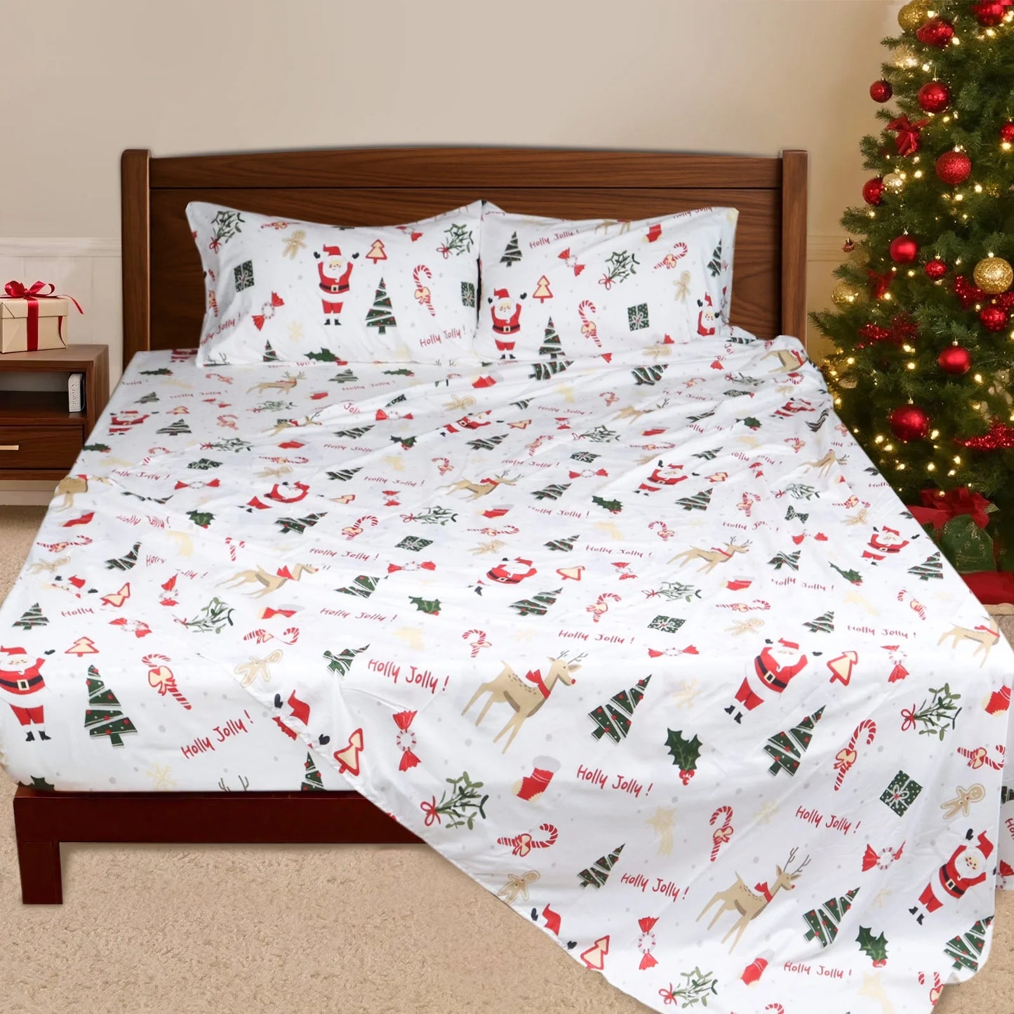 Hitime Printed 4 Pieces Printed Sheet Set Deep Pocket Fit 14", Breathable Super Soft Sheet Set Cooling Sheets, Luxury Hotel Style Home Decor Bed Sheet Set, Gift for Women, Men