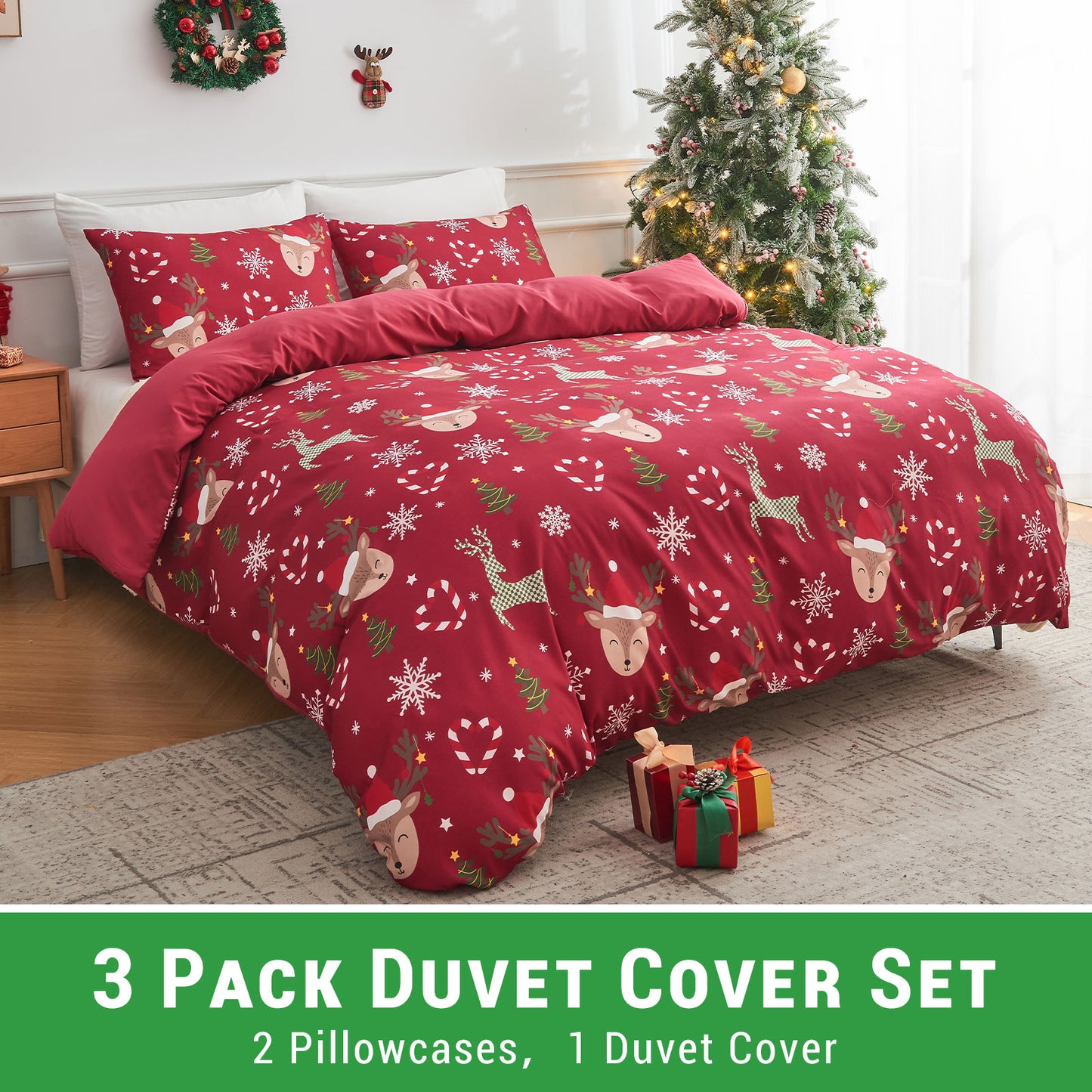 Gogreen Luxury Queen Duvet Cover Floral, Soft & Breathable Microfiber 3 Pieces Queen Bedding Sets, Pattern Queen Comfy Duvet Cover, with Zipper Closure