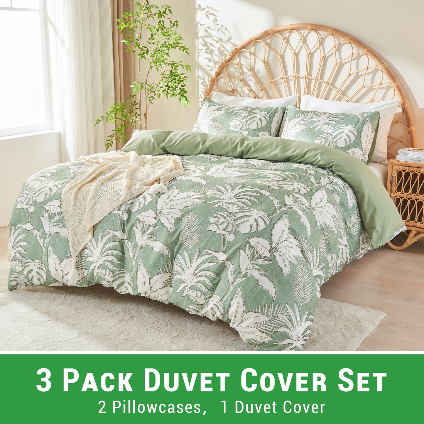 Gogreen Luxury Queen Duvet Cover Floral, Soft & Breathable Microfiber 3 Pieces Queen Bedding Sets, Pattern Queen Comfy Duvet Cover, with Zipper Closure