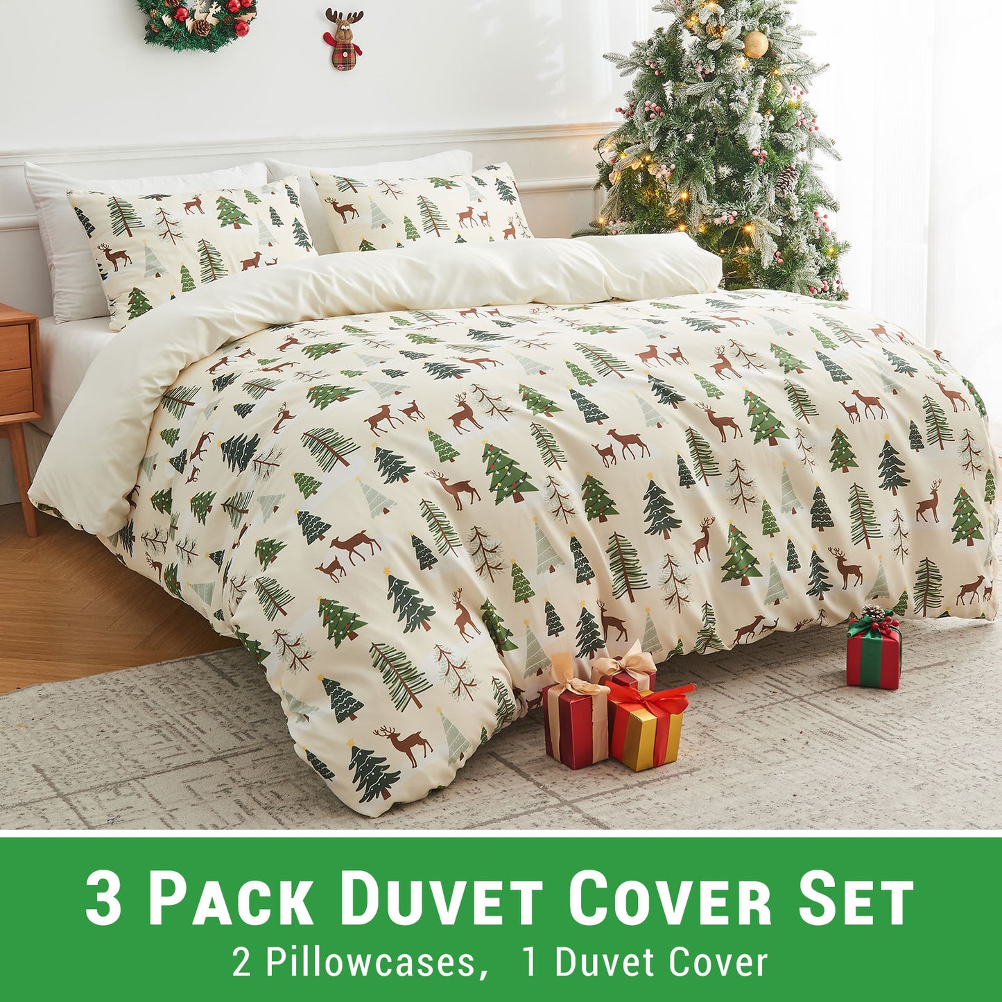 Gogreen Luxury Queen Duvet Cover Floral, Soft & Breathable Microfiber 3 Pieces Queen Bedding Sets, Pattern Queen Comfy Duvet Cover, with Zipper Closure