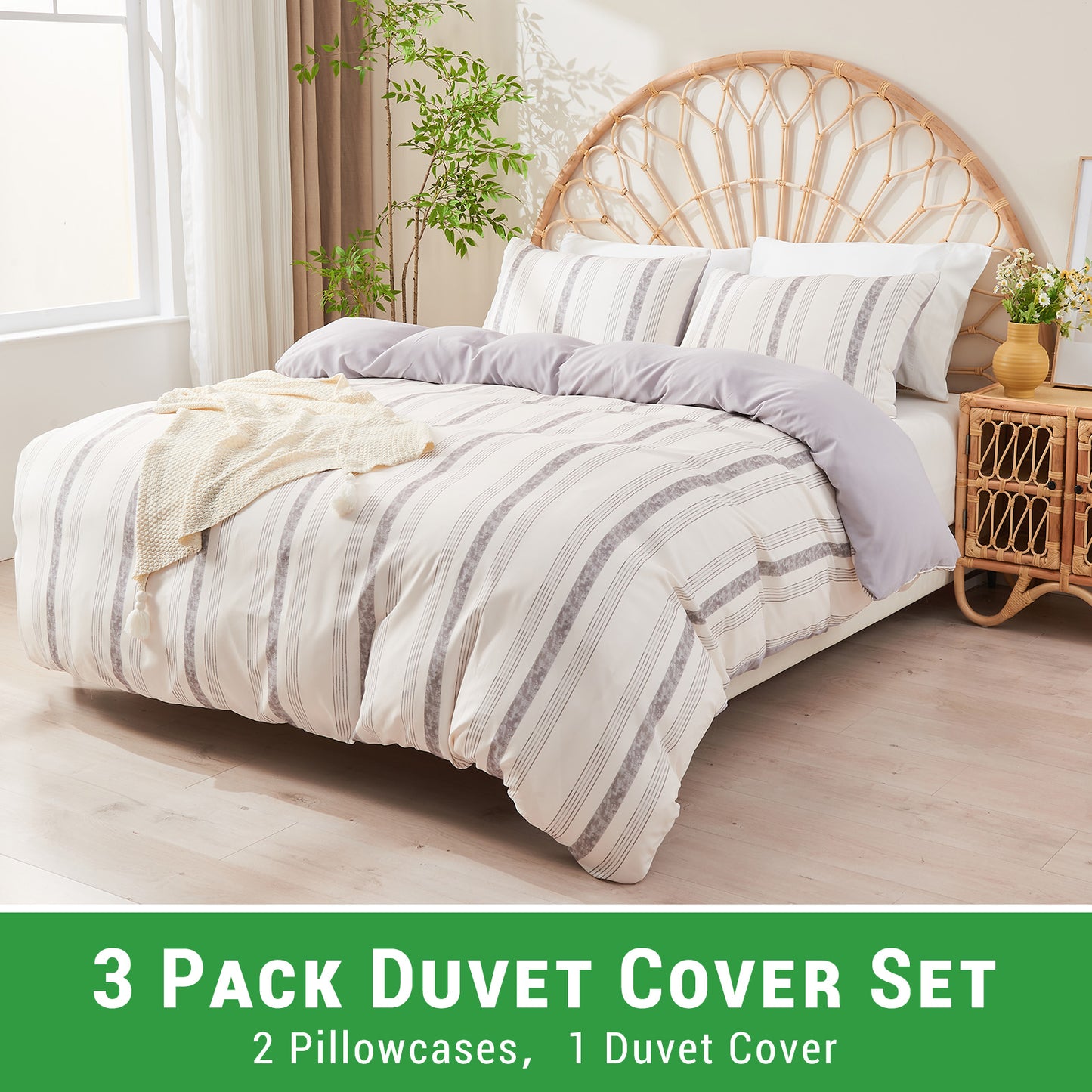 Gogreen Luxury Queen Duvet Cover Floral, Soft & Breathable Microfiber 3 Pieces Queen Bedding Sets, Pattern Queen Comfy Duvet Cover, with Zipper Closure