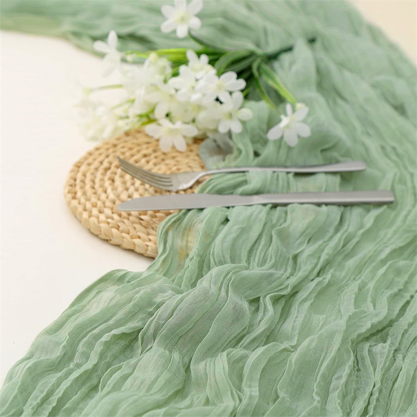 Gogreen Table Runner 35x120 Inches for Baby Shower Decoration Gauze Table Runner for Wedding Party First Communion Centerpiece Engagement Bridal Shower Boho Decoration