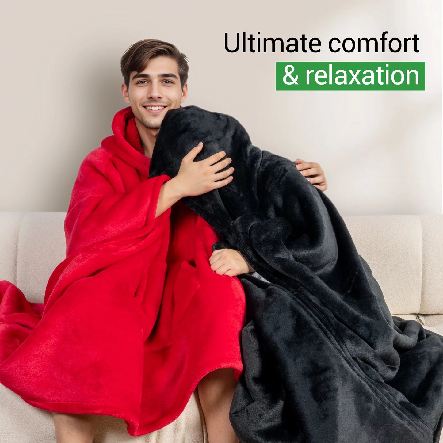 GOGREEN Original | Oversized Wearable Blanket Hoodie, Thick Sherpa Fleece Sweatshirt Hooded Blanket with Giant Hood Kangroo Pocket for Adults Women Men, One Size Fits All