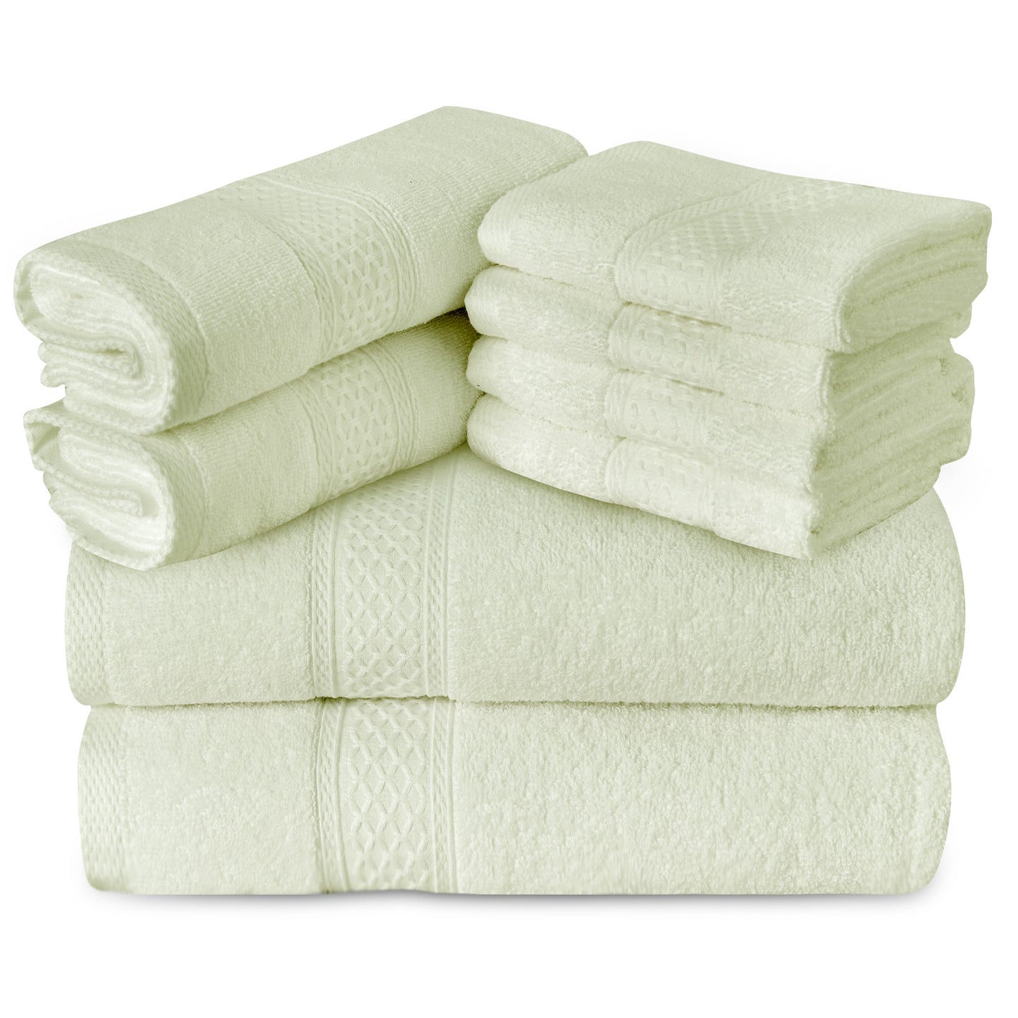 Gogreen 100% Cotton Bath Towel Sets of 8 Pieces, 2 Bath Towels 2 Hand Towels 4 Washcloths, Highly Absorbent Towels for Bathroom, Gym, Hotel