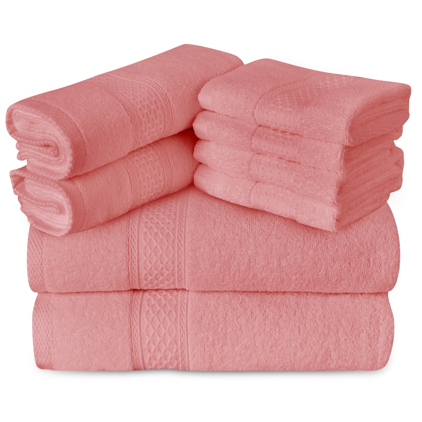 Gogreen 100% Cotton Bath Towel Sets of 8 Pieces, 2 Bath Towels 2 Hand Towels 4 Washcloths, Highly Absorbent Towels for Bathroom, Gym, Hotel