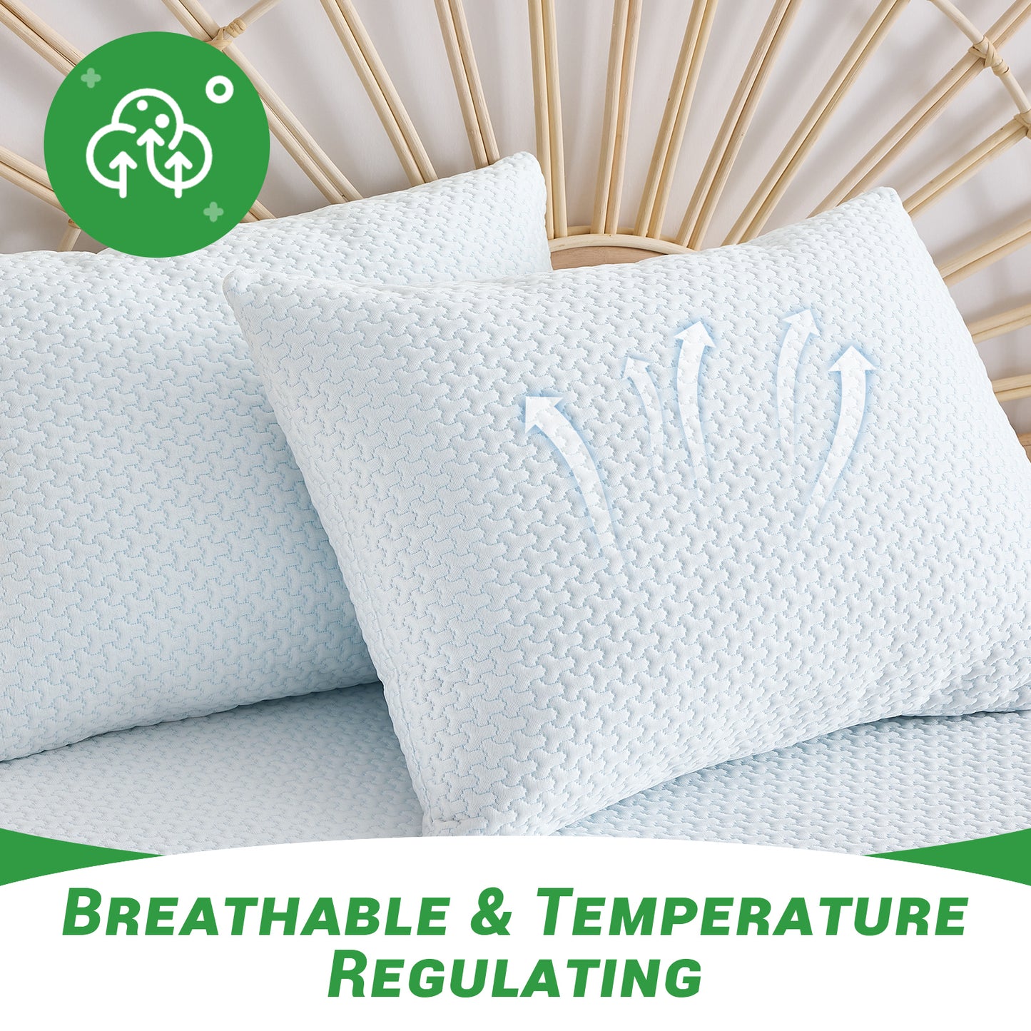 GOGREEN Cooling 3D Air Fiber Waterproof Pillow Protector, Breathable Pillow Cover, 3D Air Fabric Cooling Pillow Case Protector with Zipper (2 Packs, White)