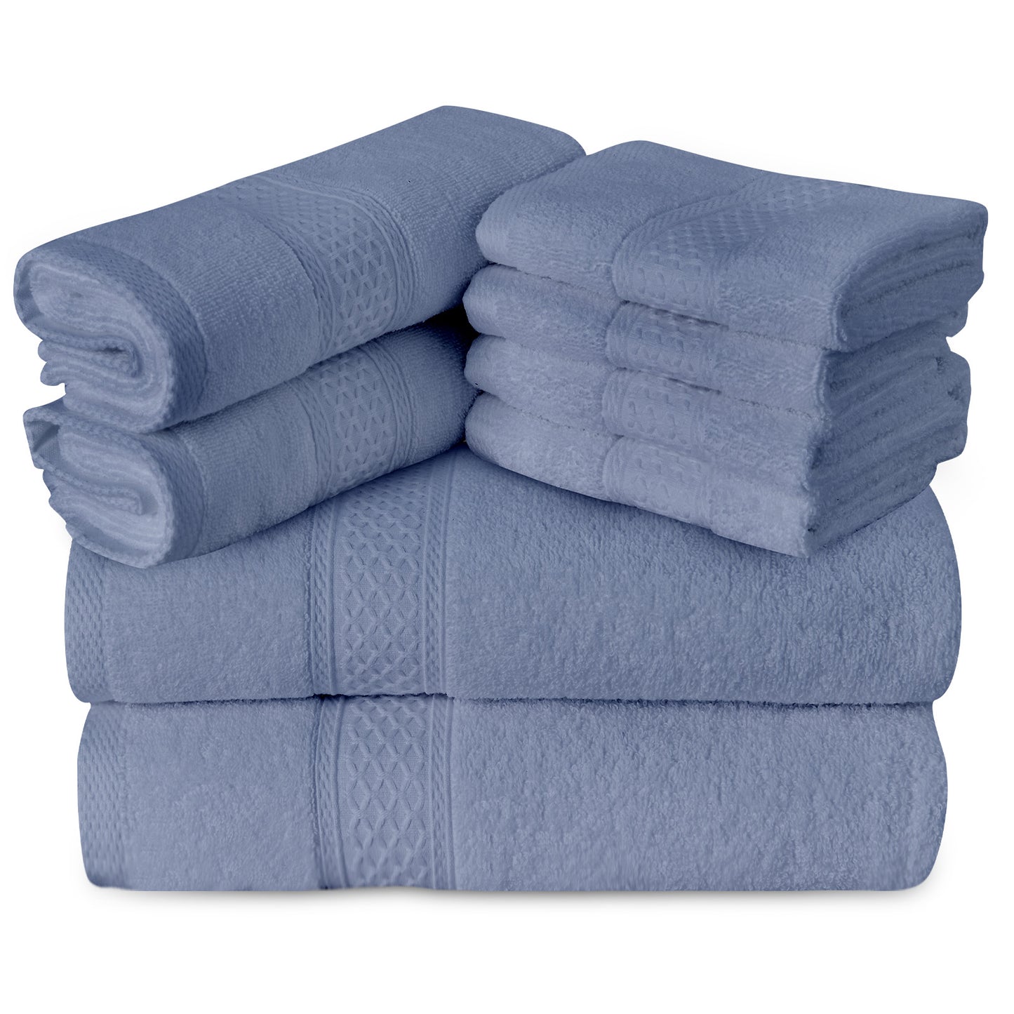 Gogreen 100% Cotton Bath Towel Sets of 8 Pieces, 2 Bath Towels 2 Hand Towels 4 Washcloths, Highly Absorbent Towels for Bathroom, Gym, Hotel