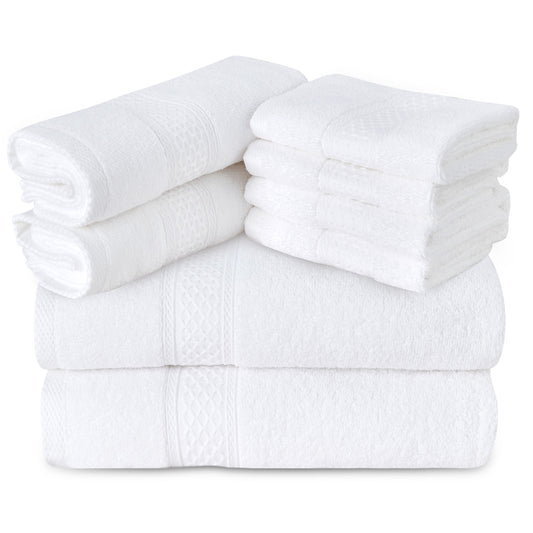 Gogreen 100% Cotton Bath Towel Sets of 8 Pieces, 2 Bath Towels 2 Hand Towels 4 Washcloths, Highly Absorbent Towels for Bathroom, Gym, Hotel