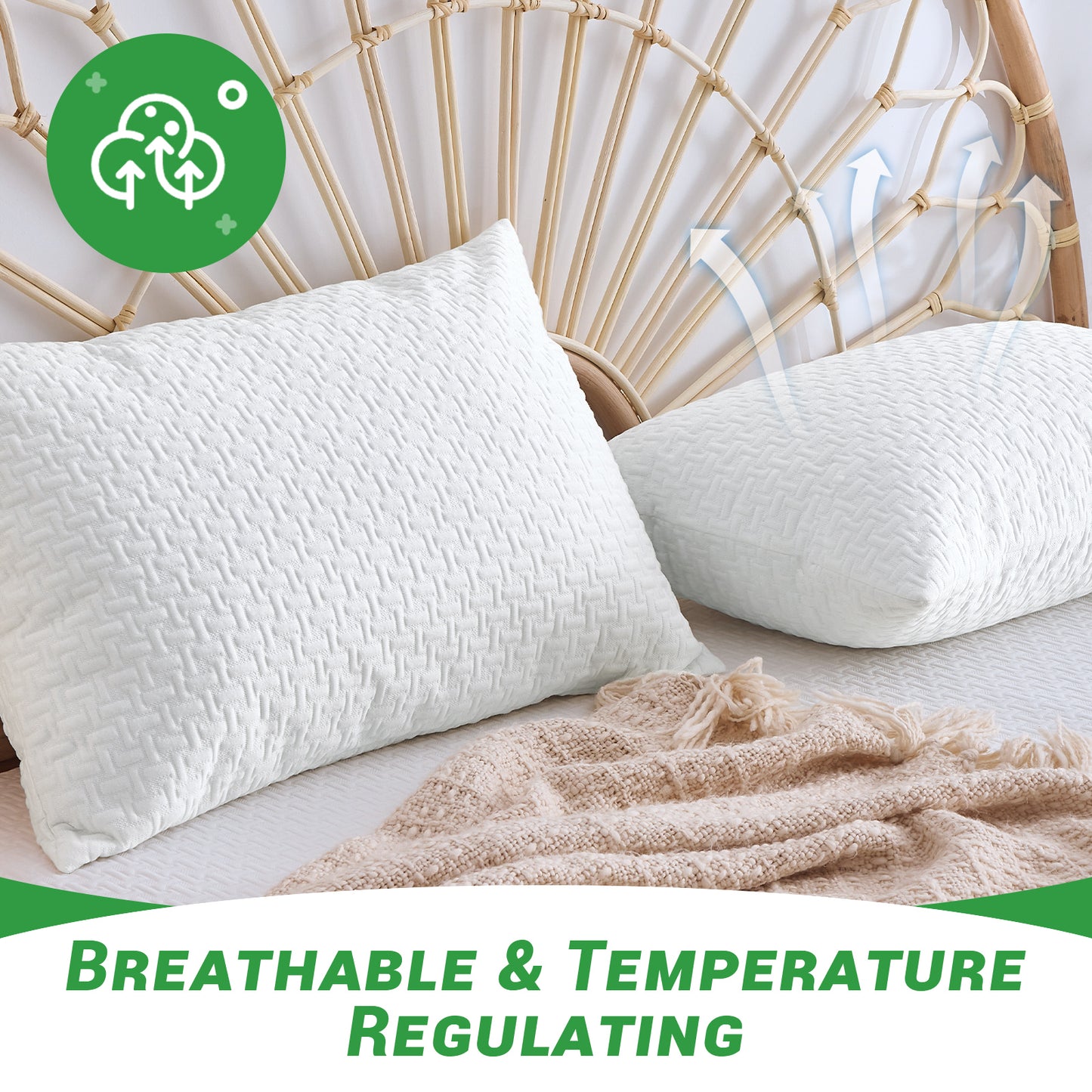 GOGREEN Bamboo Waterproof Pillow Protector, Breathable Pillow Cover, 3D Air Fabric Cooling Pillow Case Protector with Zipper (2 Packs, White)