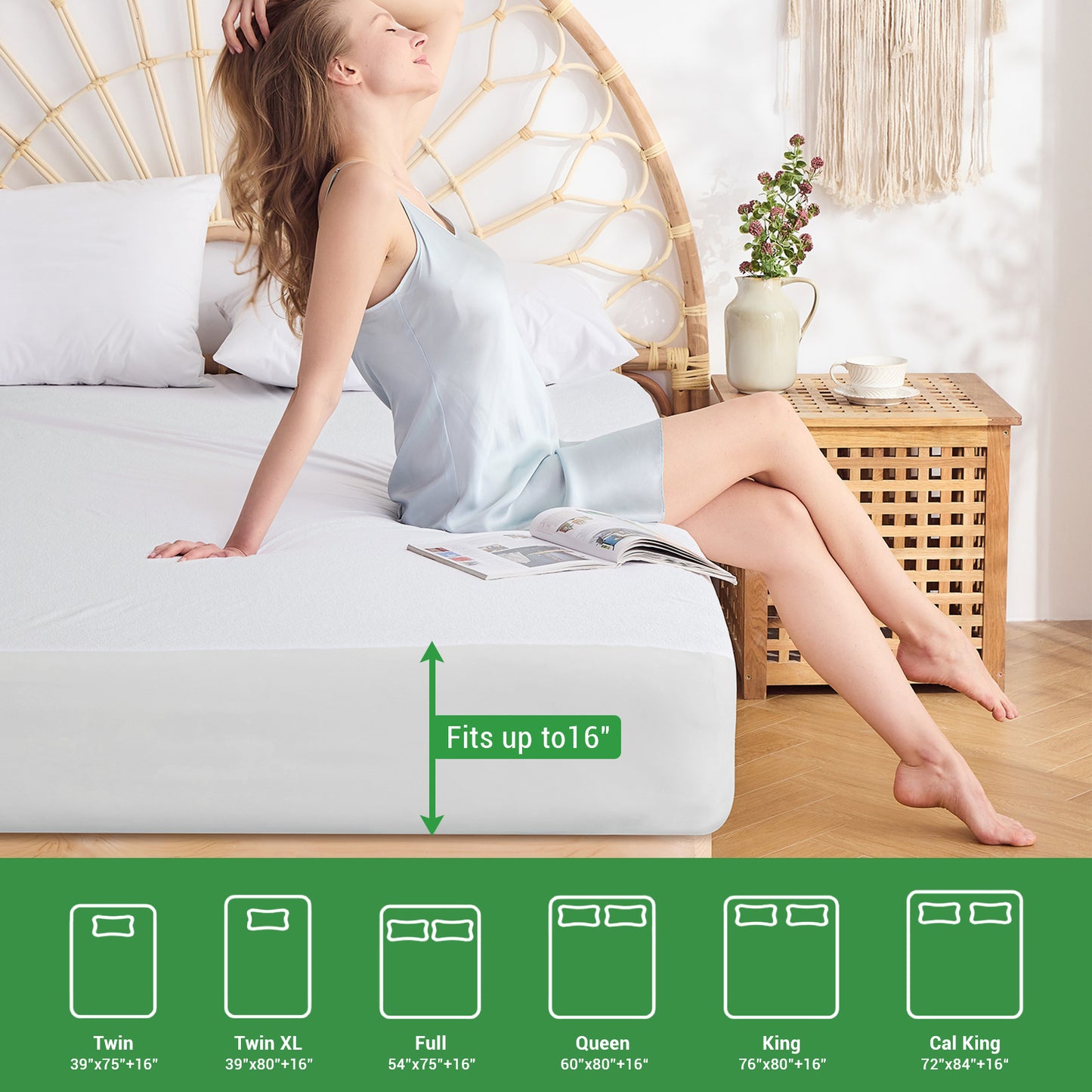 Gogreen 100% Waterproof Microfiber Terry Mattress Protector, Breathable Soft, Fitted Style with Stretchable Pockets Mattress Cover for Bed (White)