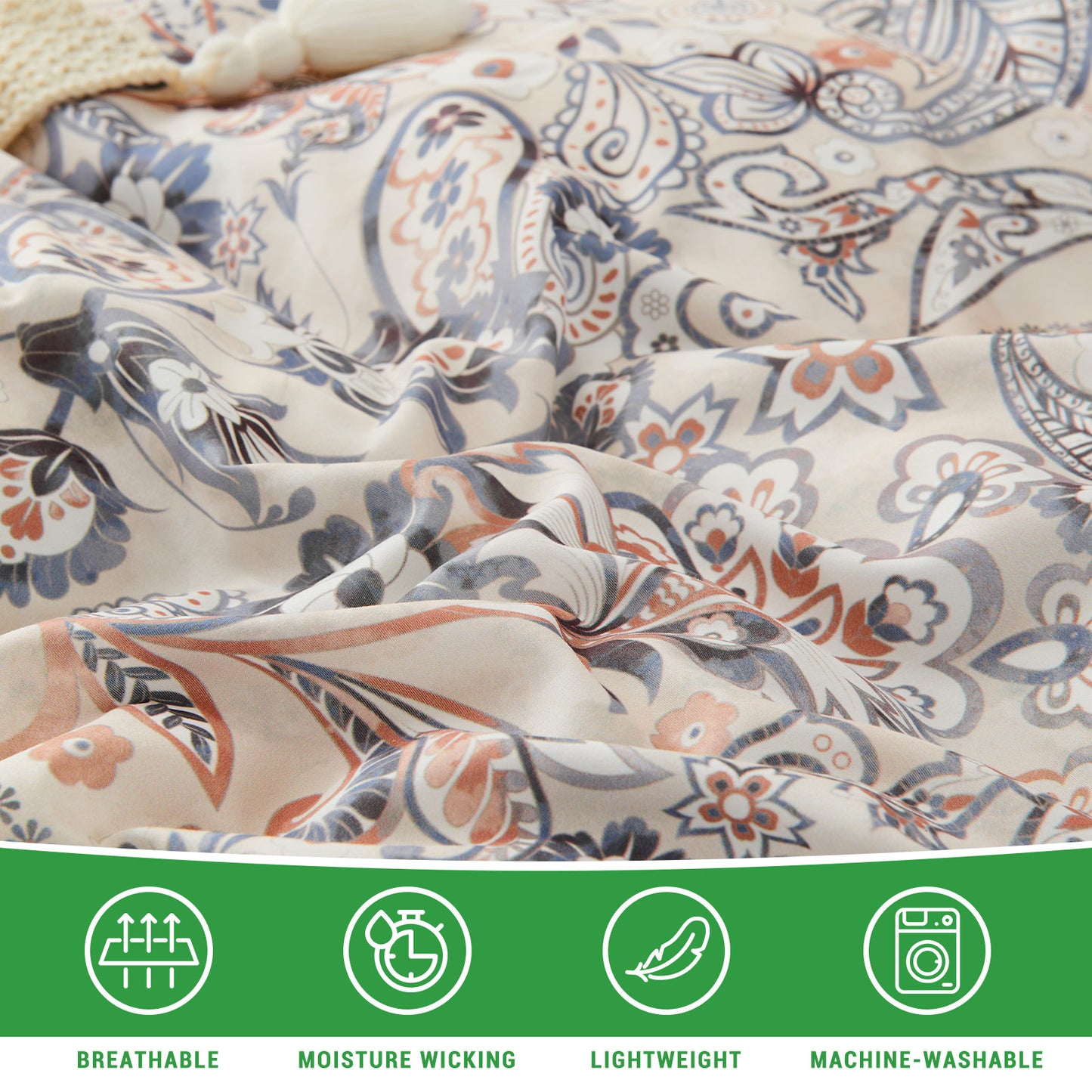 Gogreen Luxury Queen Duvet Cover Floral, Soft & Breathable Microfiber 3 Pieces Queen Bedding Sets, Pattern Queen Comfy Duvet Cover, with Zipper Closure