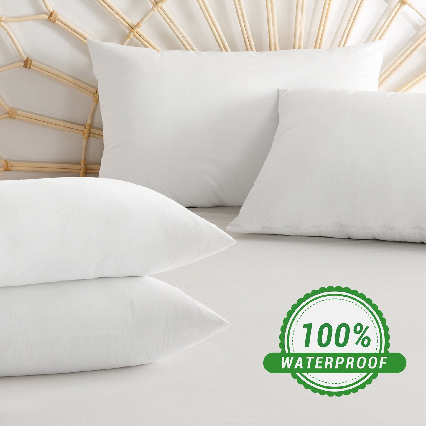 GOGREEN Bamboo Waterproof Pillow Protector, Breathable Pillow Cover, Cooling Pillow Case Protector with Zipper, Super Soft Pillow Case Cover with Zipper (Pack of 4)