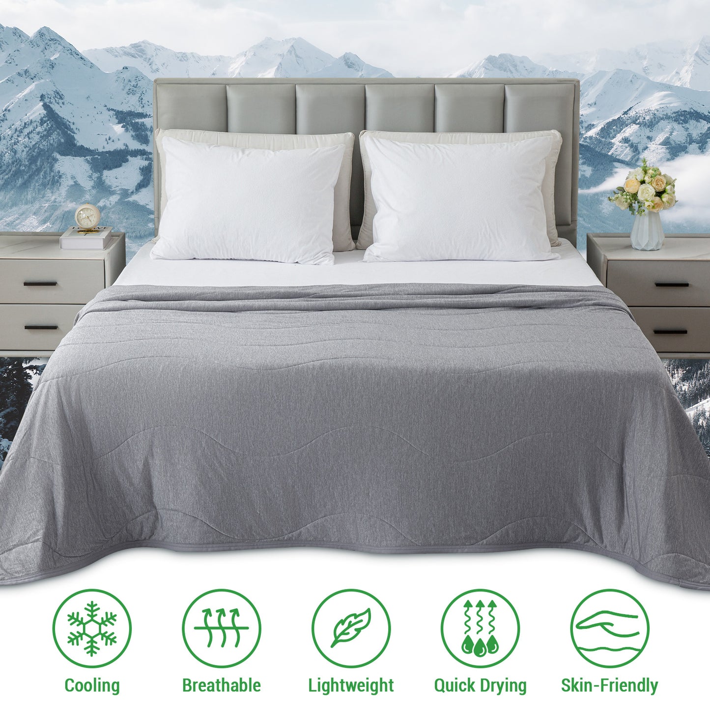 GOGREEN Cooling Comforter Blanket, Double Sided Summer Cool Comforter Q-MAX>0.5, Ultra Soft Arc Chill Cooling Blanket for Hot Sleepers Night Sweats