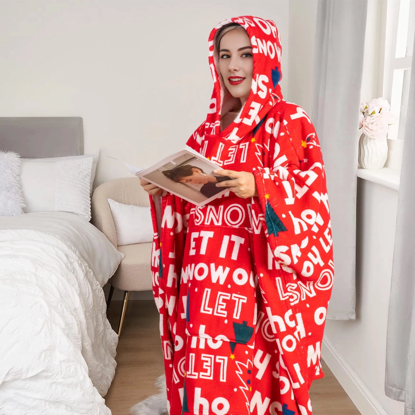 GOGREEN Original | Oversized Wearable Blanket Hoodie, Thick Sherpa Fleece Sweatshirt Hooded Blanket with Giant Hood Kangroo Pocket for Adults Women Men, One Size Fits All