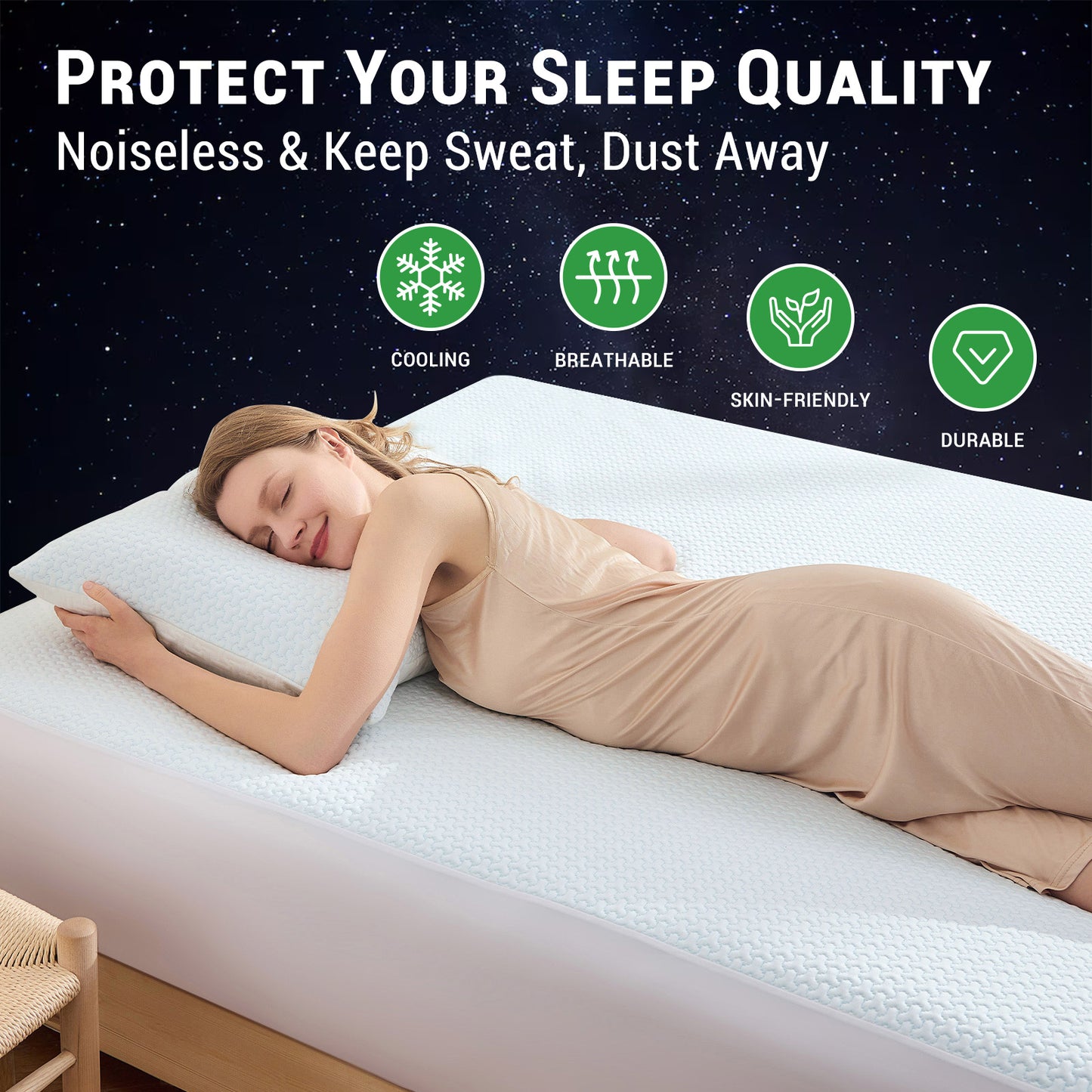 Gogreen Cooling 3D Air Fiber Waterproof Mattress Protectors, Stretchable Mattress Protector Fit up to 16", Super soft Mattress Cover 3D Air Fabric Mattress Protector, Breathable Bed Cover White