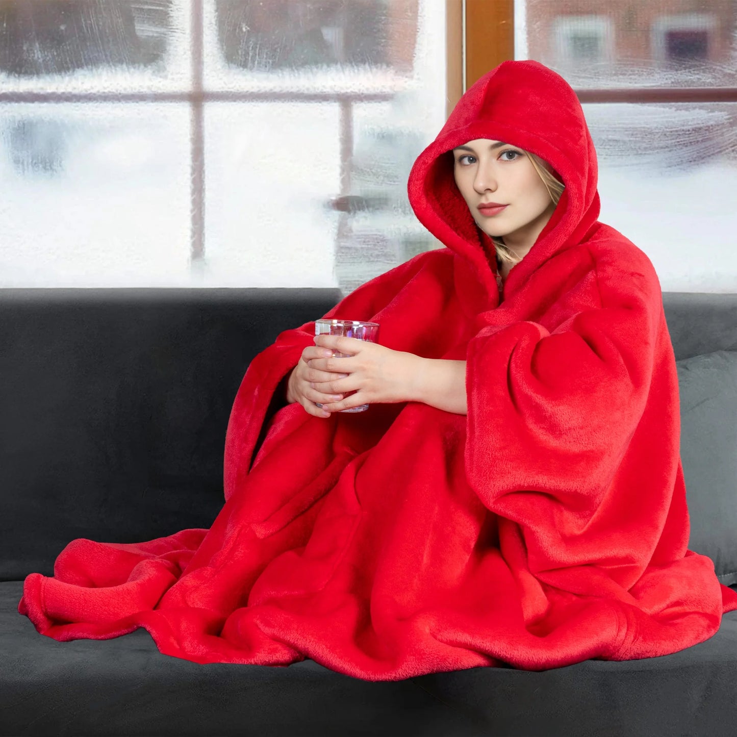 GOGREEN Original | Oversized Wearable Blanket Hoodie, Thick Sherpa Fleece Sweatshirt Hooded Blanket with Giant Hood Kangroo Pocket for Adults Women Men, One Size Fits All