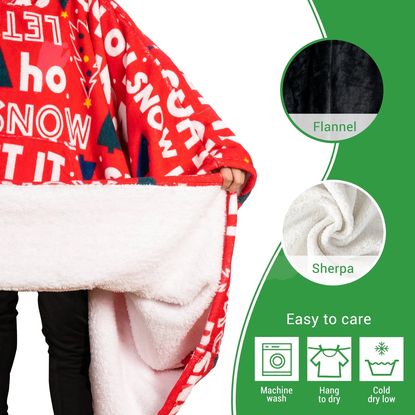 GOGREEN Original | Oversized Wearable Blanket Hoodie, Thick Sherpa Fleece Sweatshirt Hooded Blanket with Giant Hood Kangroo Pocket for Adults Women Men, One Size Fits All