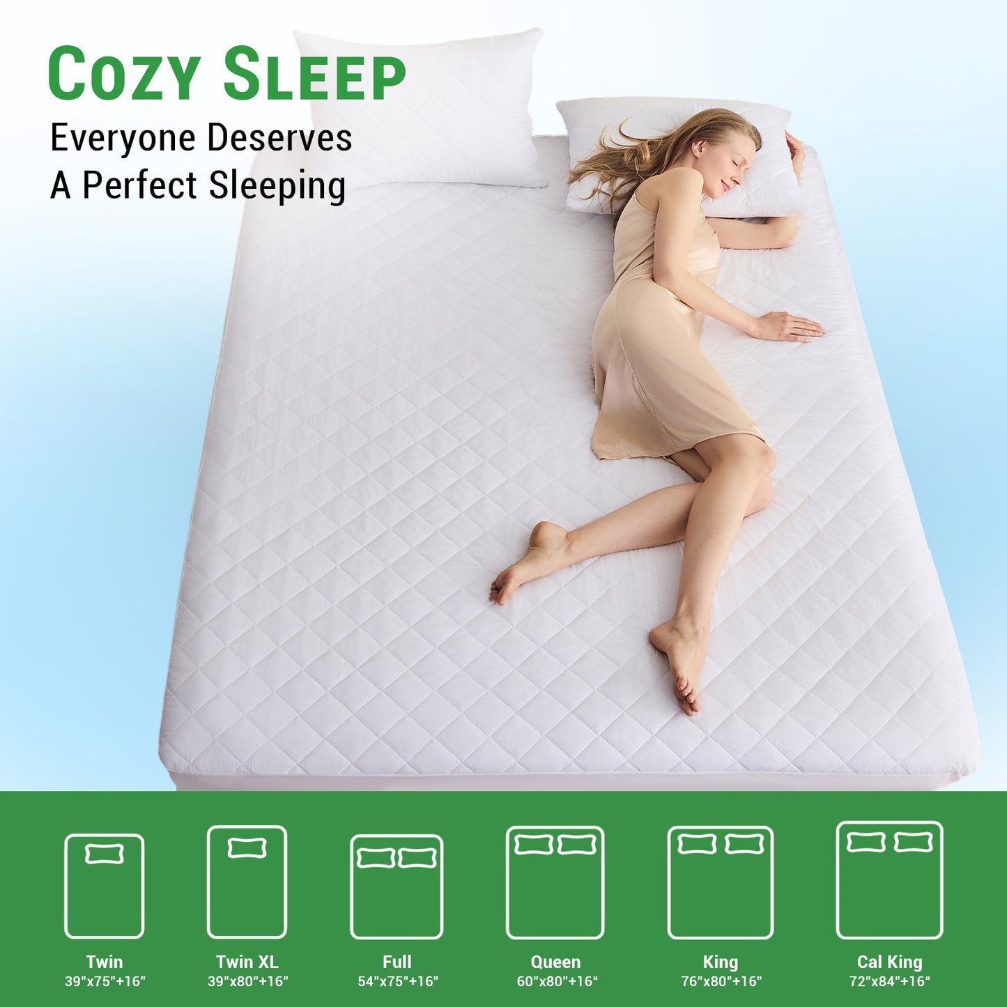 Gogreen Waterproof Mattress Protector, Stretchable Mattress Pad Fit up to 16", Super Soft Mattress Cover Bed Cooling Mattress Protector, Quilted Breathable Bed Cover