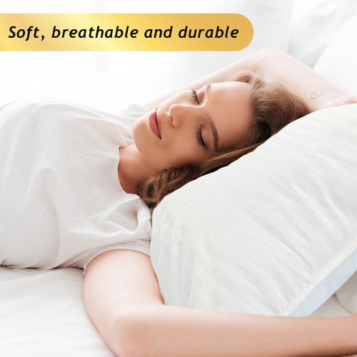 Kingrest 100% Cotton Bed Pillows, Machine Washable Pillow for Side Back Stomach Sleepers (2 pack)