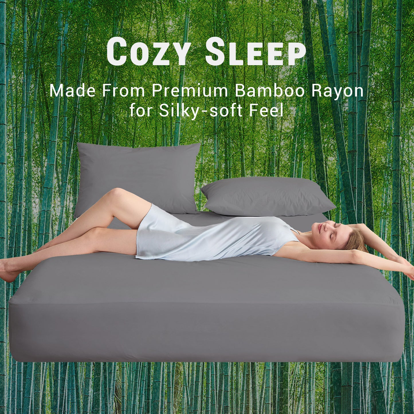 Gogreen Waterproof Mattress Protector, Breathable Cooling Bed Mattress Cover with Deep Pocket Plastic Mattress Protector Fitted 6"-14" - Bamboo Jersey - Dark Gray
