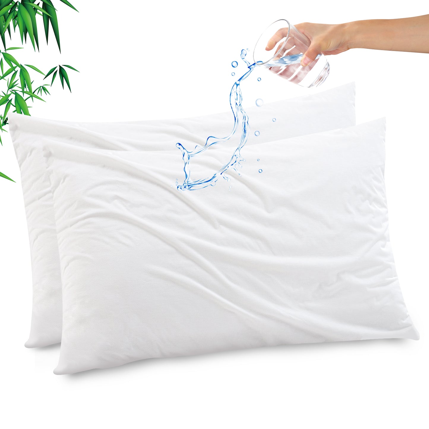 GOGREEN Waterproof Pillow Protectors with Zipper, Cooling Bamboo Zippered Pillow Case Protector, Bed Bedbugs Pillow Case Cover Prevent Dust Mites and Allergens (Pack of 2)