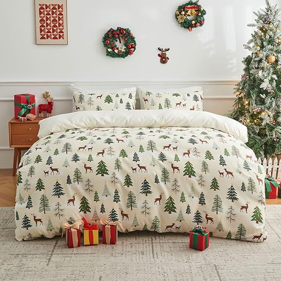 Gogreen 2025 Christmas Luxury Duvet Cover Set, Soft & Breathable Microfiber 3 Pieces Bedding Sets, Pattern Comfy Duvet Cover, with Zipper Closure