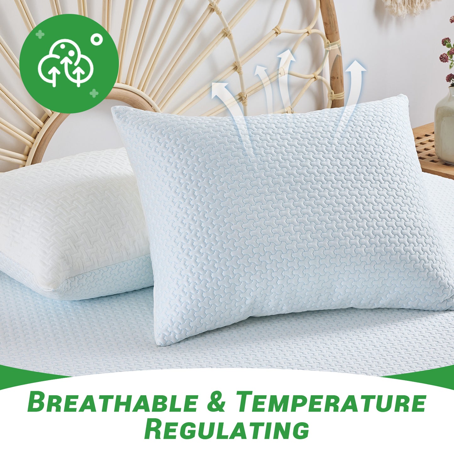 GOGREEN Cooling Shredded Memory Foam Bed Pillows, Adjustable Pillow with Washable Removable Cover for Side Back Stomach Sleepers