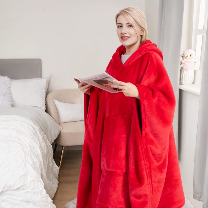 GOGREEN Original | Oversized Wearable Blanket Hoodie, Thick Sherpa Fleece Sweatshirt Hooded Blanket with Giant Hood Kangroo Pocket for Adults Women Men, One Size Fits All