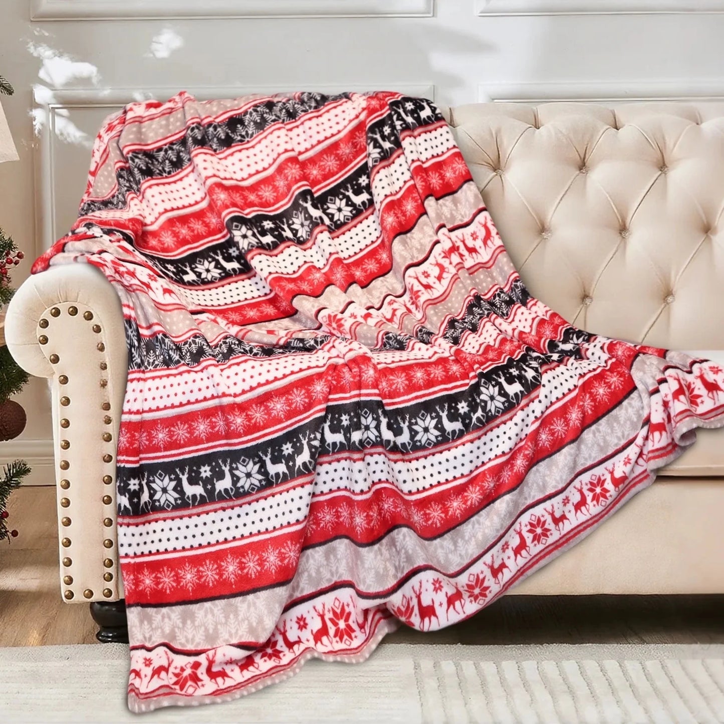 Gogreen Christmas Fleece Throw Blanket for Couch & Bed - Lightweight Plush Cozy Fuzzy Soft Blankets and Throws for Sofa