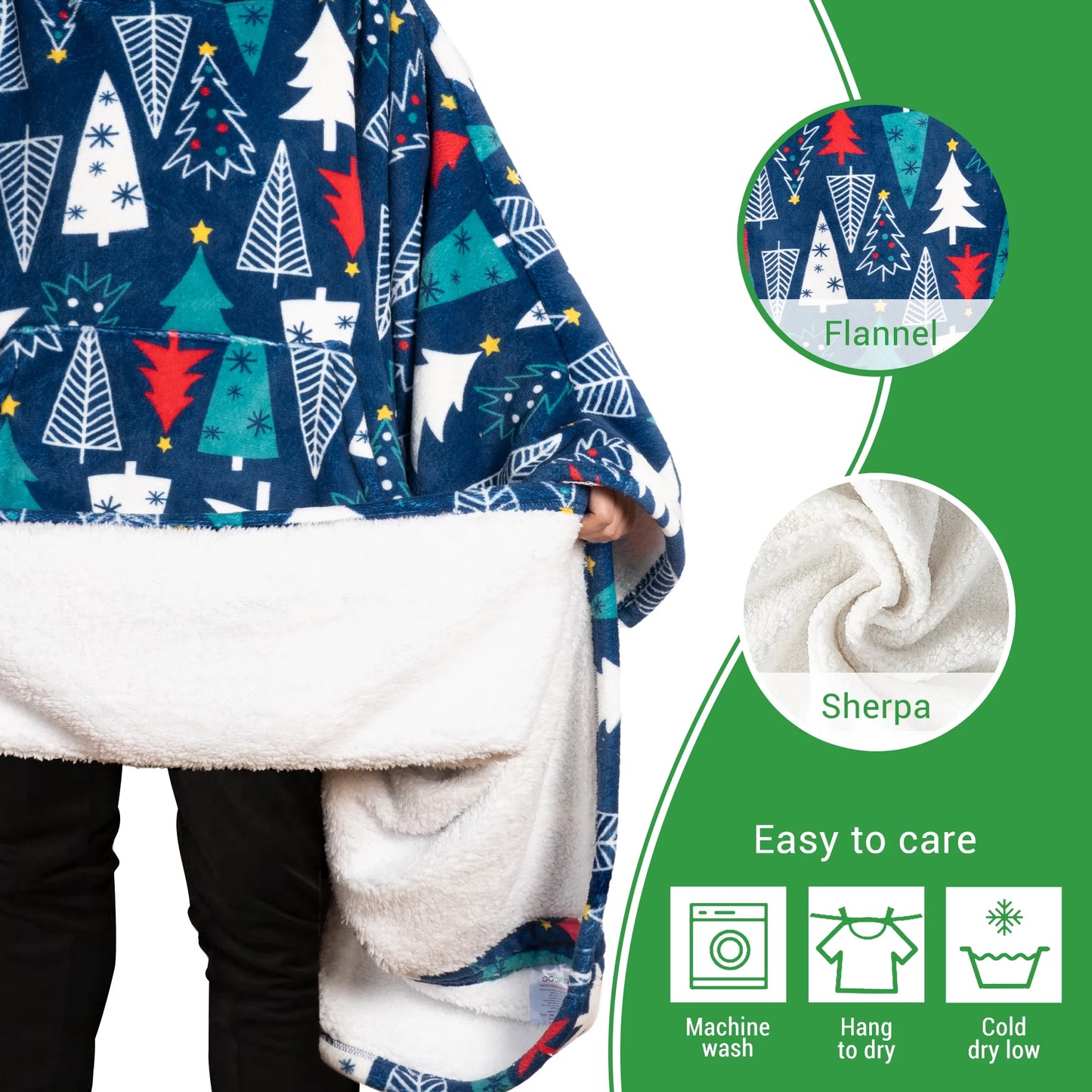 GOGREEN Original | Oversized Wearable Blanket Hoodie, Thick Sherpa Fleece Sweatshirt Hooded Blanket with Giant Hood Kangroo Pocket for Adults Women Men, One Size Fits All