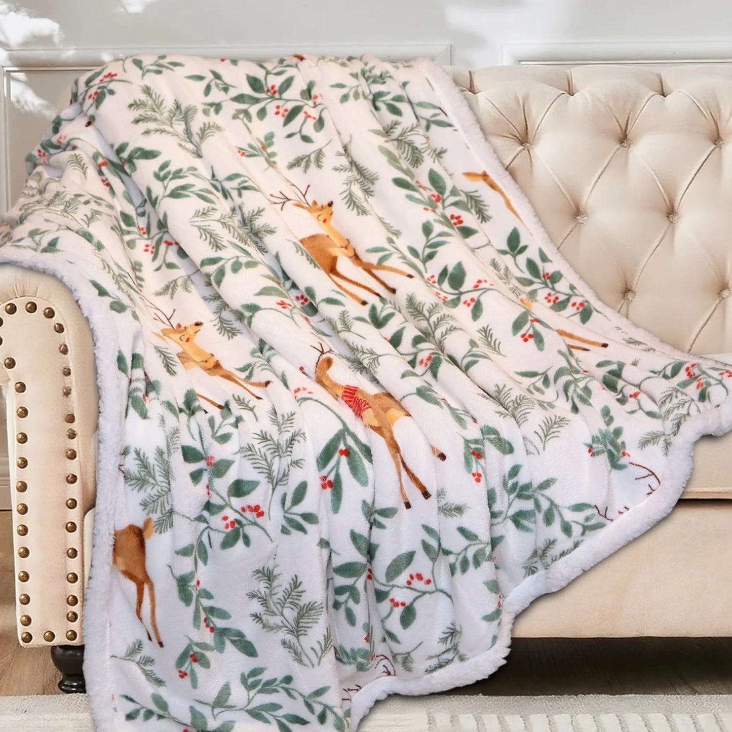 Gogreen Double Sided Christmas Fleece Throw Blanket for Couch & Bed - Lightweight Plush Cozy Fuzzy Soft Blankets and Throws for Sofa