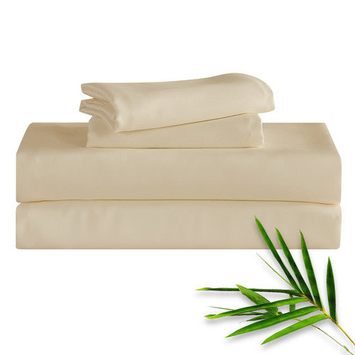 Hitime 50% Bamboo & 50% Microfiber Solid 4 Pieces Printed Sheet Set Deep Pocket Fit 14", Breathable Super Soft Sheet Set Cooling Sheets, Luxury Hotel Style Home Decor Bed Sheet Set, Gift for Women, Men