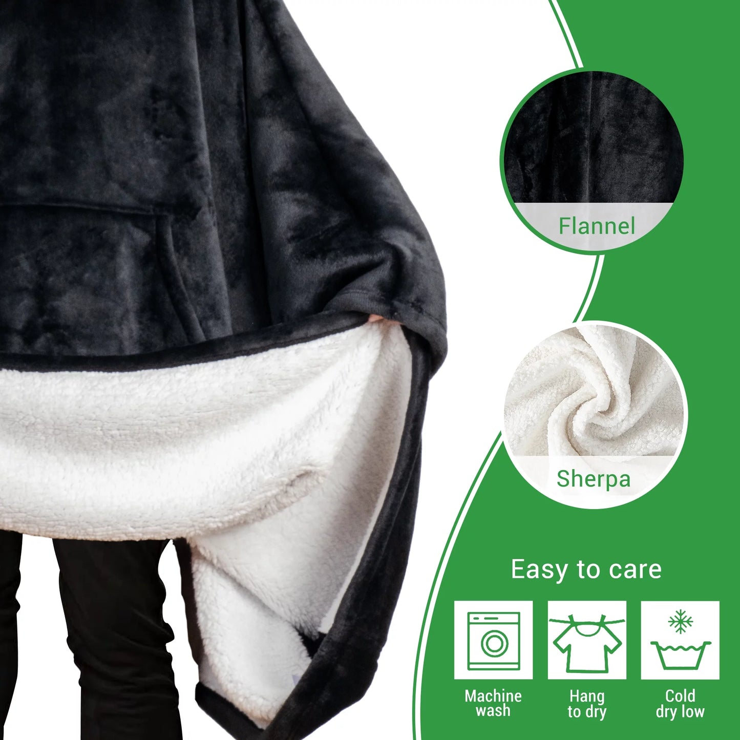 GOGREEN Original | Oversized Wearable Blanket Hoodie, Thick Sherpa Fleece Sweatshirt Hooded Blanket with Giant Hood Kangroo Pocket for Adults Women Men, One Size Fits All