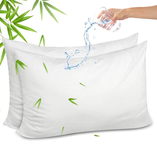 Bamboo Rayon Waterproof Pillow Protector Queen Size, Super Soft Bed Pillow Case Protector with Zipper, Breathable Bed Bug Pillow Cover, Zippered Cooling Pillow Protectors (2 Packs, White)