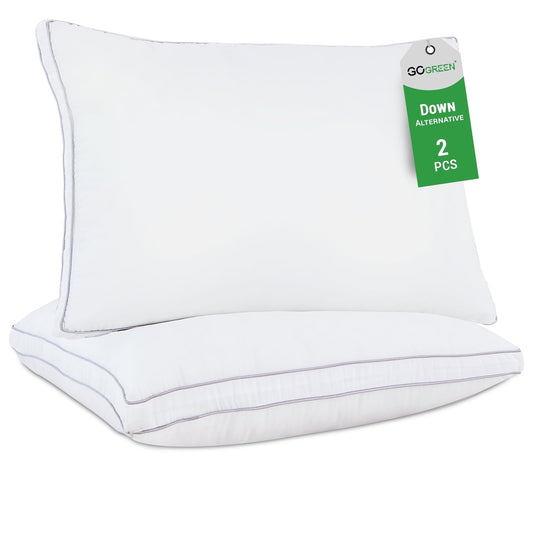 GOGREEN 2 Pack Pillows for Bed, Queen Size Pillows Insert for Side and Back Sleepers, Soft Down Alternative Microfiber Filled Extra Firm Pillows, 20 x 30 Inches