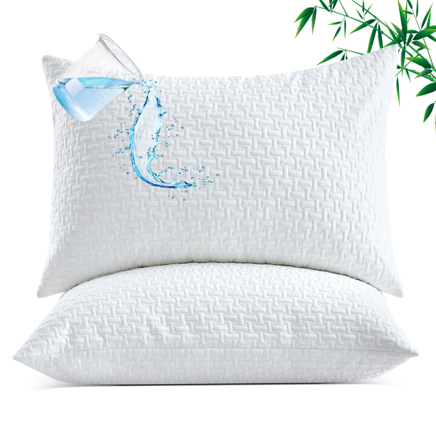 GOGREEN Bamboo Waterproof Pillow Protector, Breathable Pillow Cover, 3D Air Fabric Cooling Pillow Case Protector with Zipper (2 Packs, King 20x36, White)