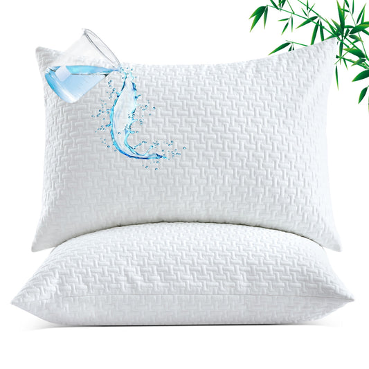 GOGREEN Bamboo Waterproof Pillow Protector, Breathable Pillow Cover, 3D Air Fabric Cooling Pillow Case Protector with Zipper (2 Packs, King 20x36, White)