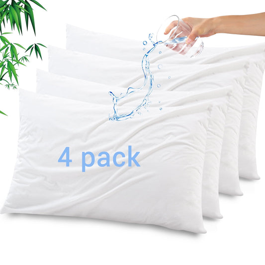 GOGREEN Bamboo Waterproof Pillow Protector, Breathable Pillow Cover, Cooling Pillow Case Protector with Zipper, Super Soft Pillow Case Cover with Zipper (4 Packs, Standard 20x26, White)