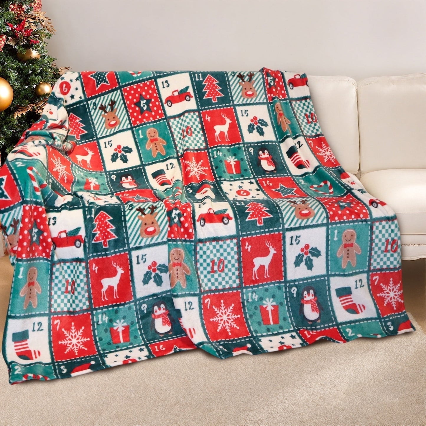 GOGREEN Cozy Blanket Printed Blanket Queen Christmas Blanket - 300 GSM Fleece Blanket Queen Size Blanket for Home Decoration, Ultra Soft Blanket Microfiber Queen Blanket (Queen - 90 x 90)